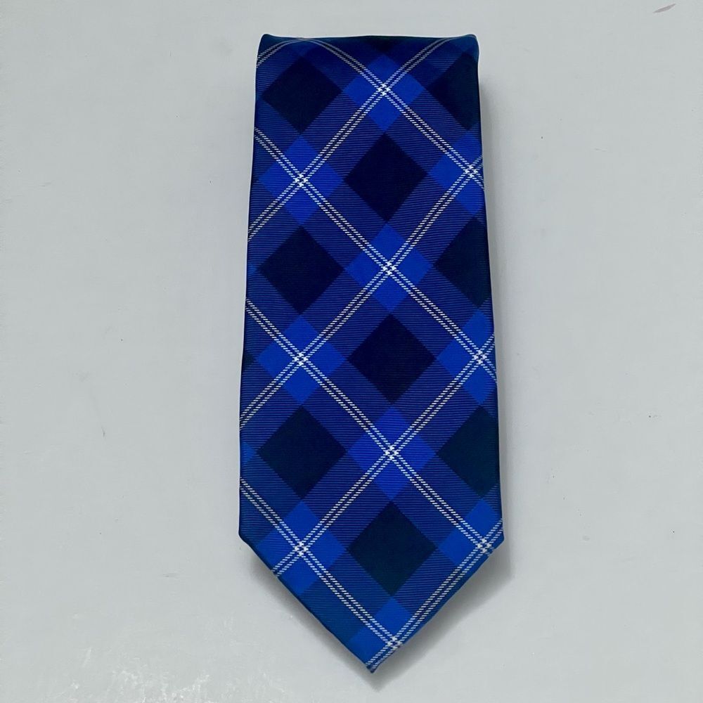 Tommy Hilfiger 100% Silk Tartan Plaid Designer Tie Blue Preppy Business Necktie - Picture 7 of 11